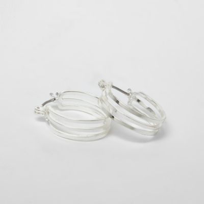 Silver tone three row mini hoop earrings